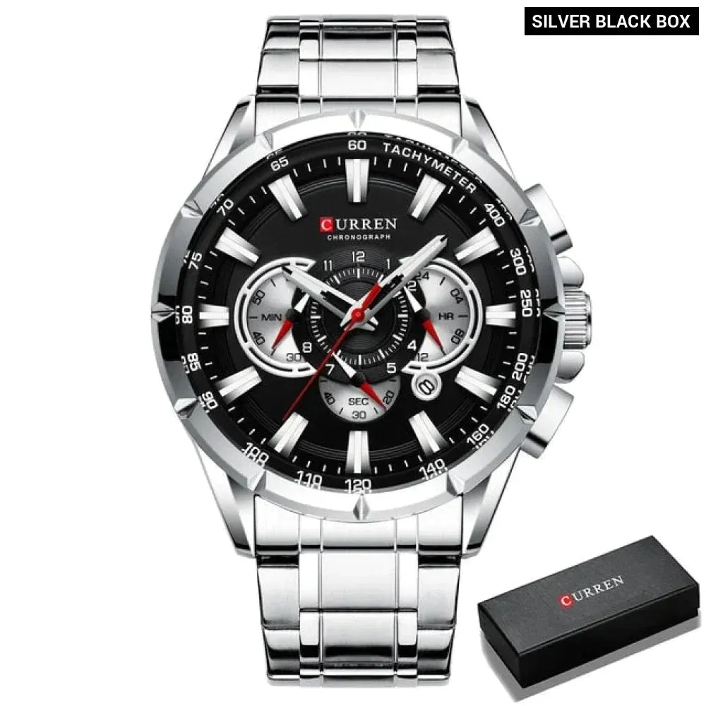 Stainless Steel Chronograph Big Dial Quartz Clock with Luminous Pointers for Men