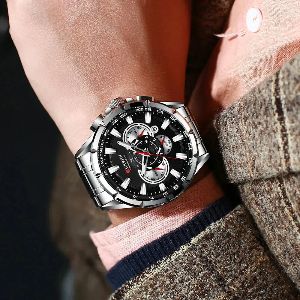 Stainless Steel Chronograph Big Dial Quartz Clock with Luminous Pointers for Men