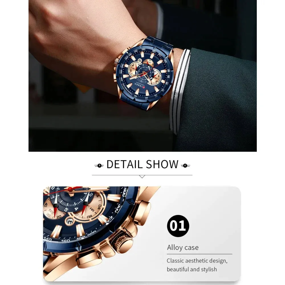 Stainless Steel Chronograph Big Dial Quartz Clock with Luminous Pointers for Men
