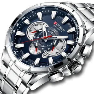 Stainless Steel Chronograph Big Dial Quartz Clock with Luminous Pointers for Men