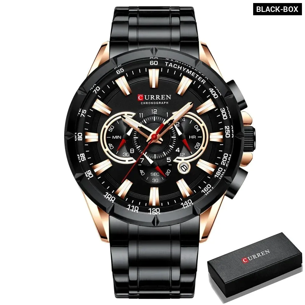 Stainless Steel Chronograph Big Dial Quartz Clock with Luminous Pointers for Men