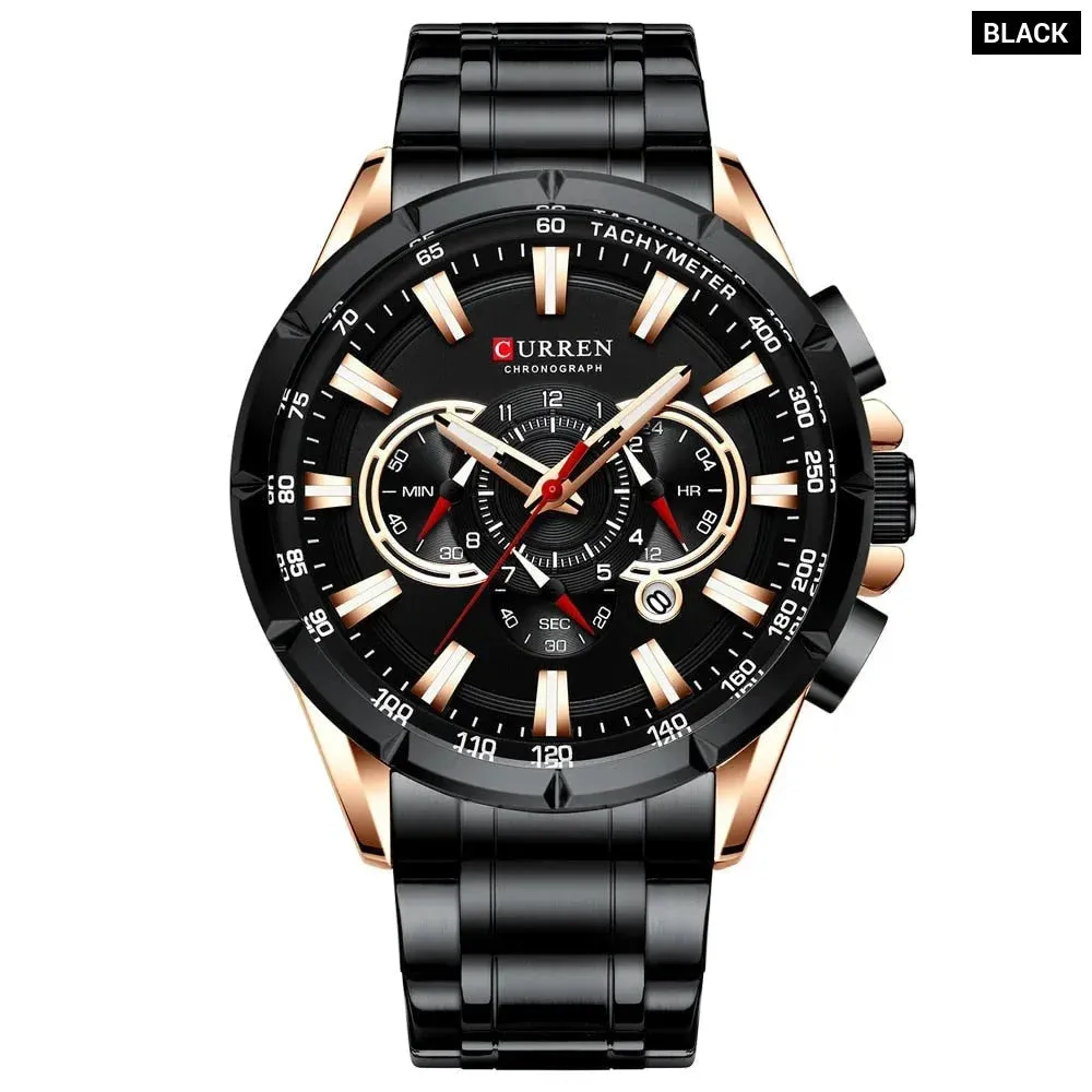 Stainless Steel Chronograph Big Dial Quartz Clock with Luminous Pointers for Men