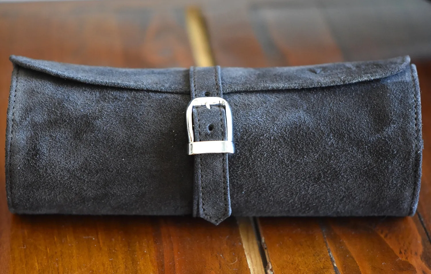 Suede Leather Watch Travel Tube in Seal Brown