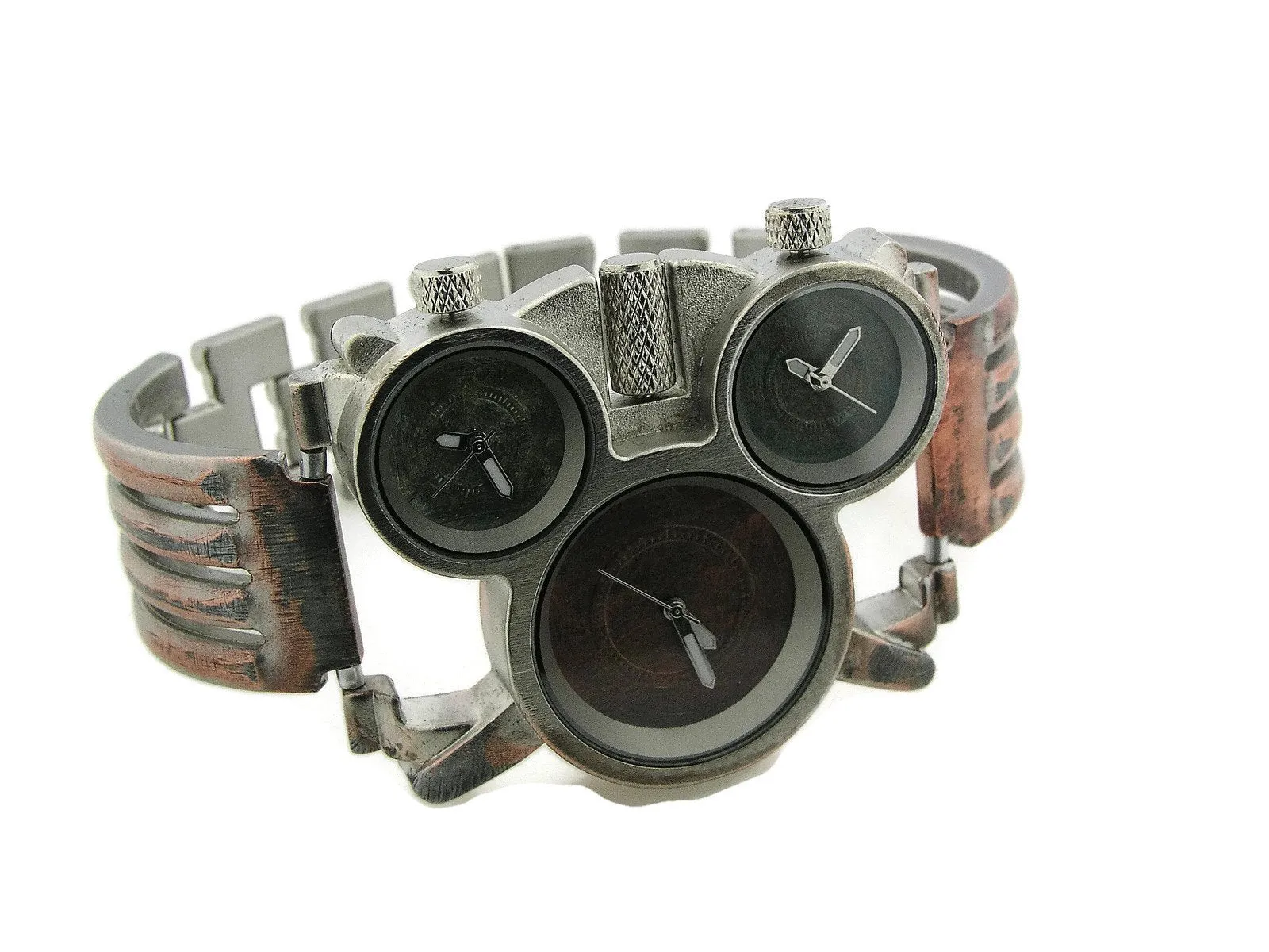 three time zones Watch, blue, copper and green Dial