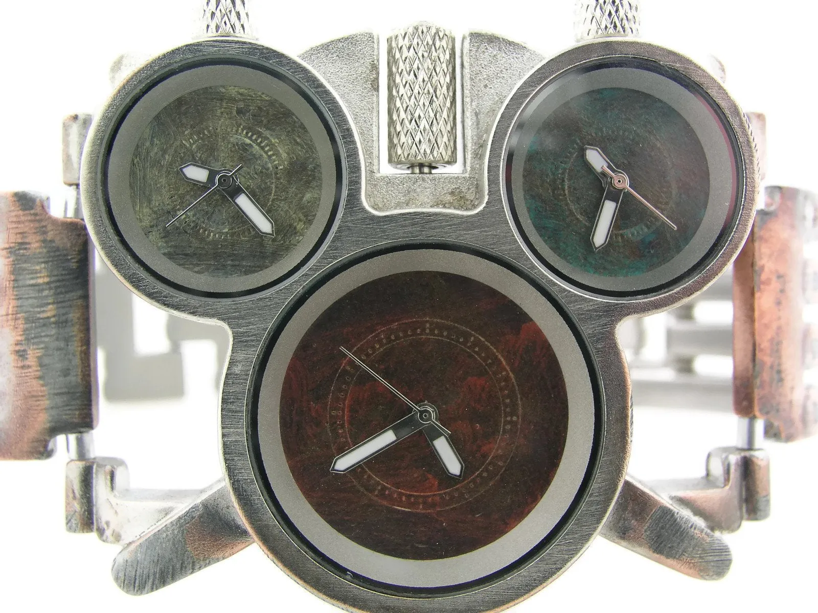 three time zones Watch, blue, copper and green Dial