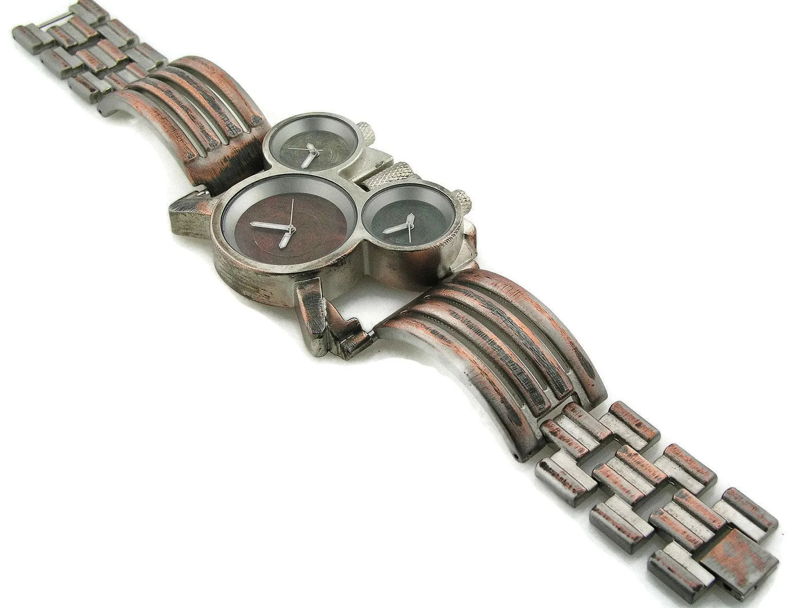 three time zones Watch, blue, copper and green Dial