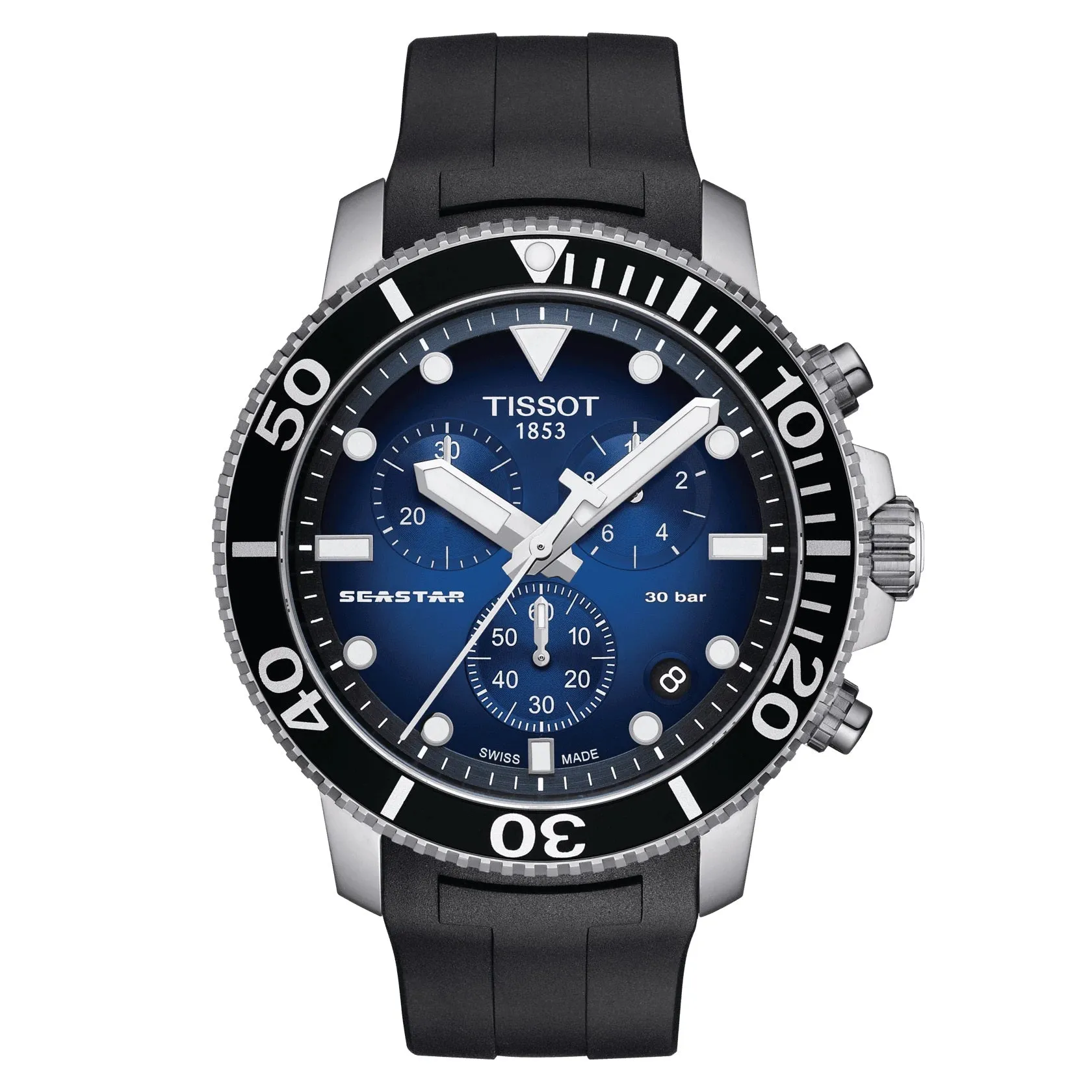 Tissot Seastar 1000 Chronograph Mens Stainless Steel Blue Dial Rubber Strap Watch