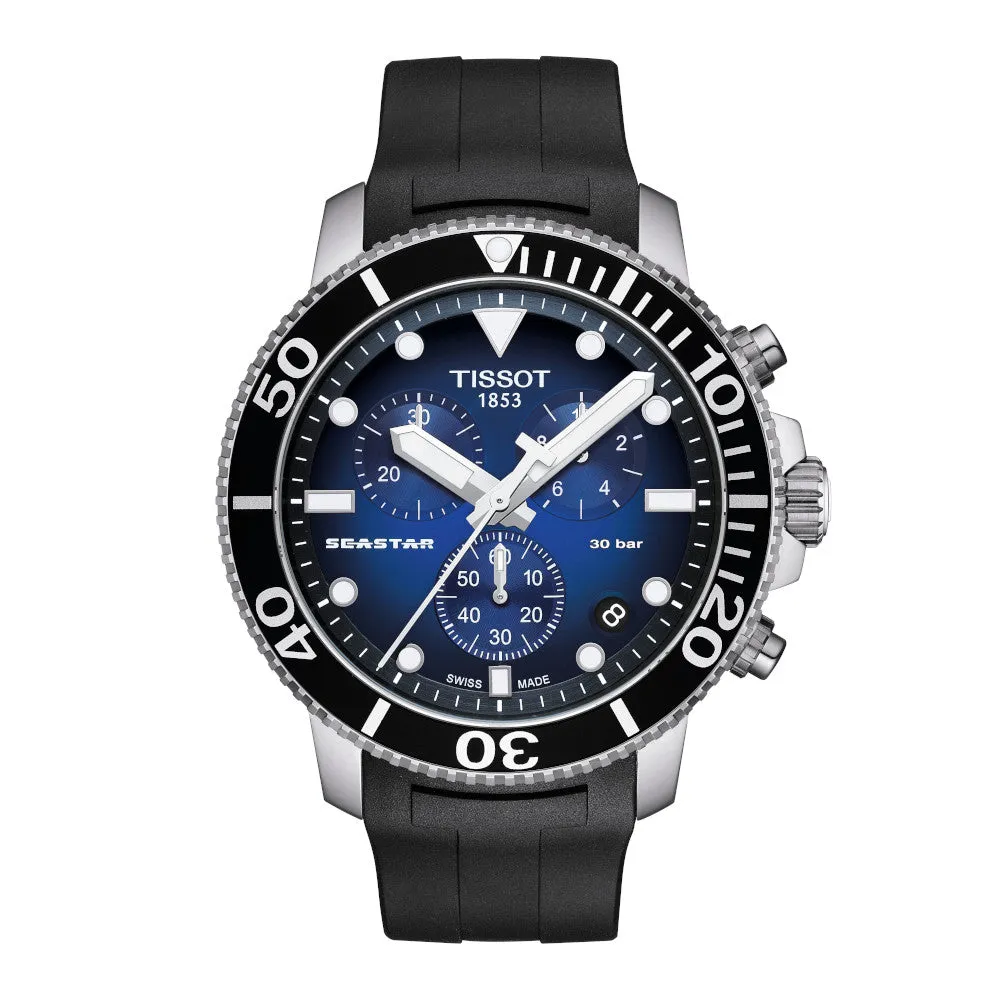 Tissot Seastar 1000 Chronograph Mens Stainless Steel Blue Dial Rubber Strap Watch