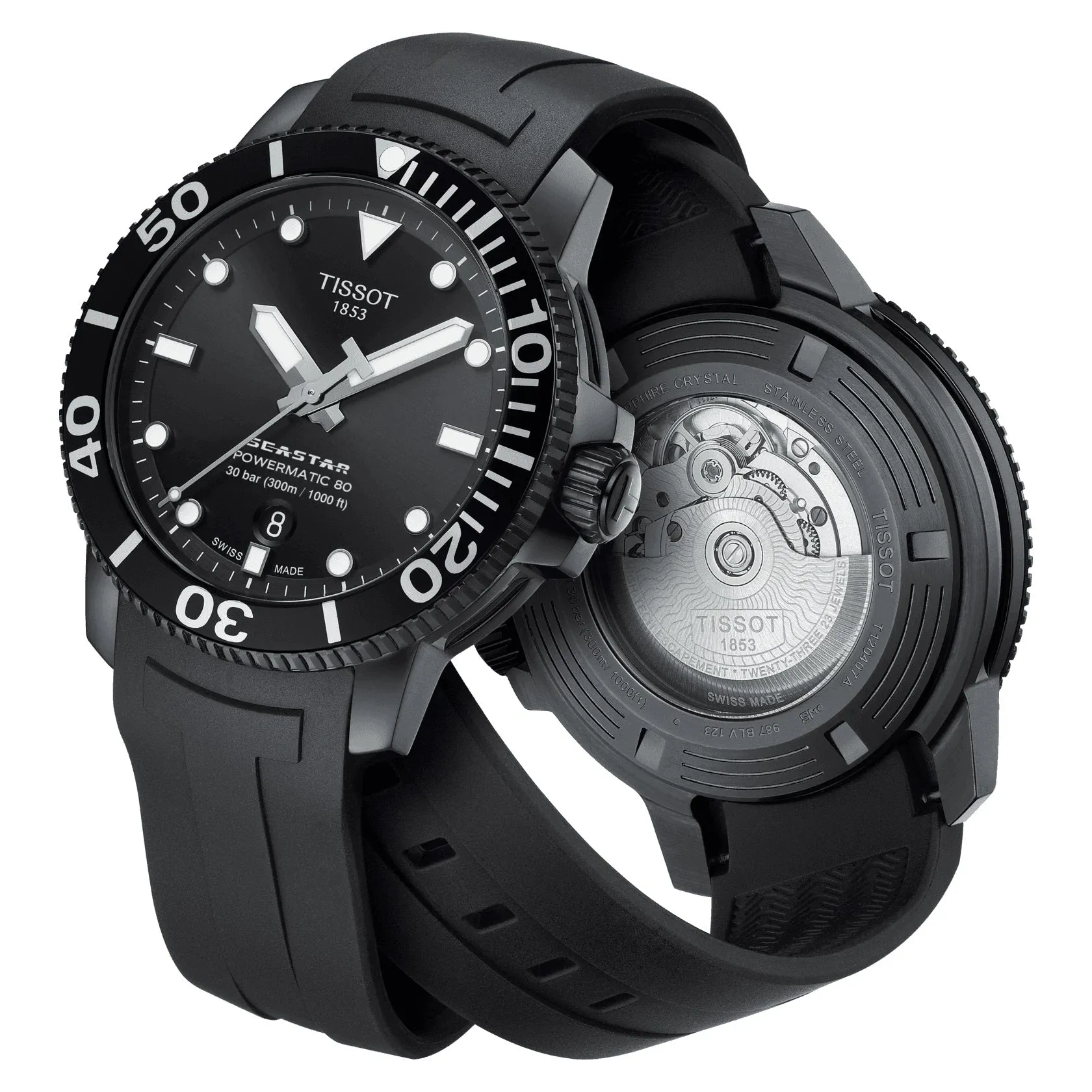 Tissot Seastar 1000 Powermatic 80 Mens Black Tone Black Rubber Strap Watch