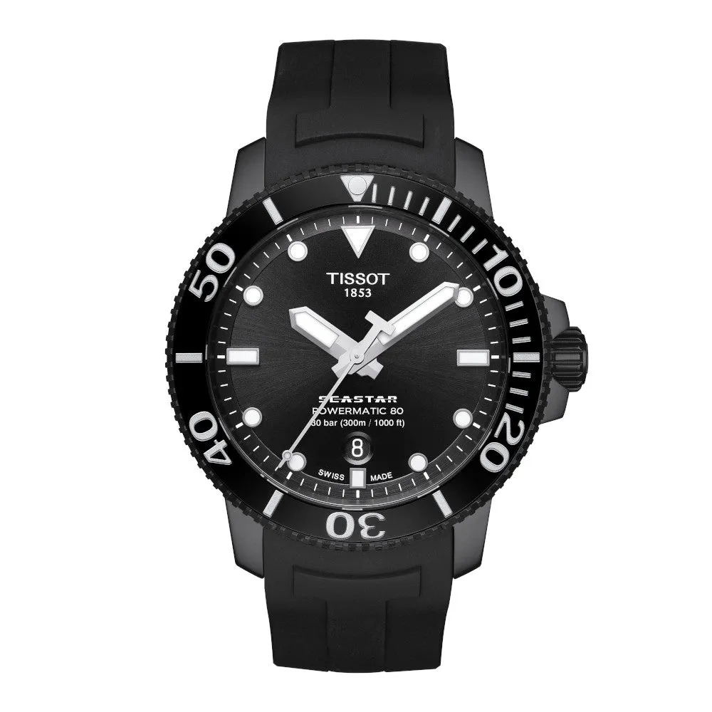 Tissot Seastar 1000 Powermatic 80 Mens Black Tone Black Rubber Strap Watch