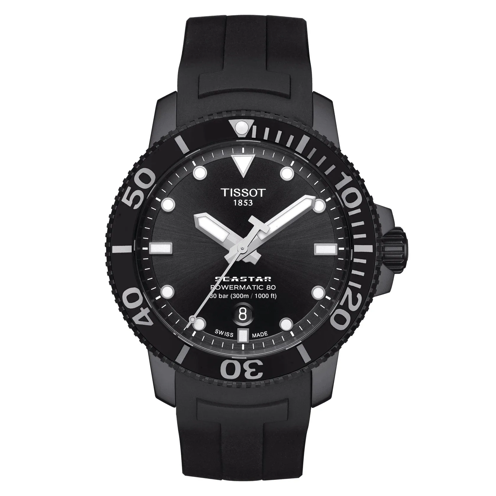 Tissot Seastar 1000 Powermatic 80 Mens Black Tone Black Rubber Strap Watch