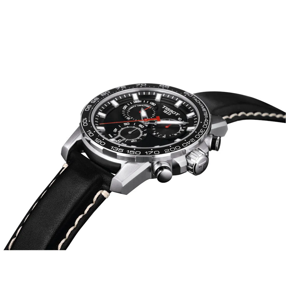 Tissot Supersport Chronograph Mens Stainless Steel Black Dial Black Leather Strap Watch