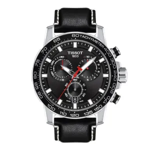 Tissot Supersport Chronograph Mens Stainless Steel Black Dial Black Leather Strap Watch