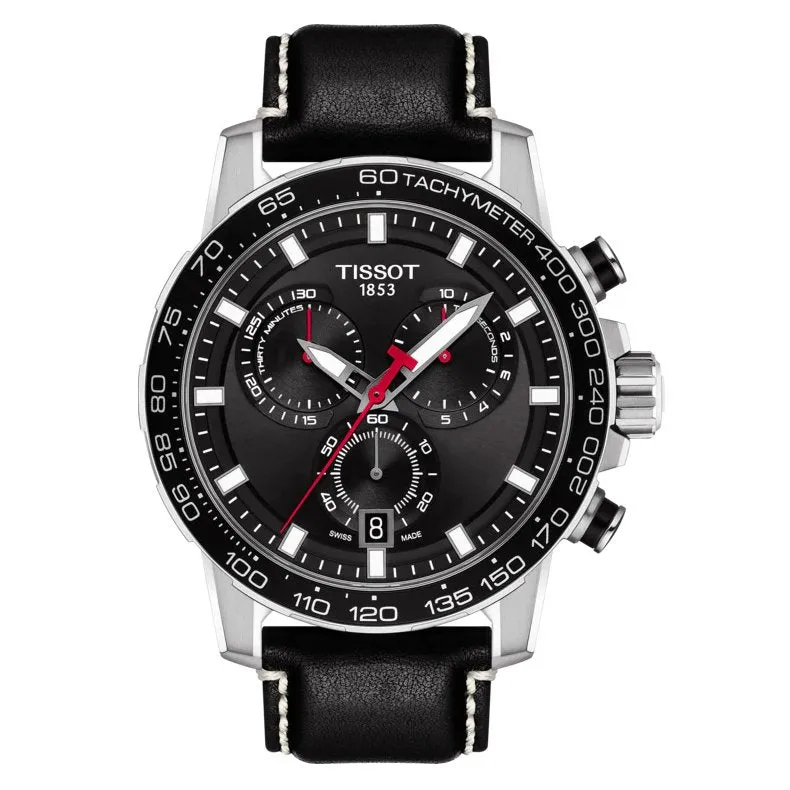 Tissot Supersport Chronograph Mens Stainless Steel Black Dial Black Leather Strap Watch