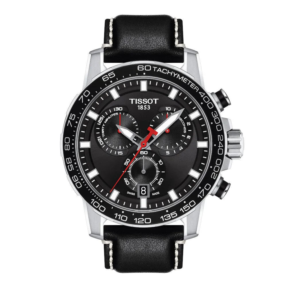 Tissot Supersport Chronograph Mens Stainless Steel Black Dial Black Leather Strap Watch