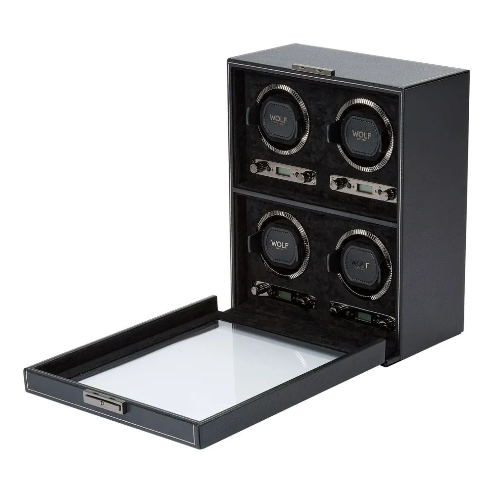 WOLF British Racing 4 Piece Quad Watch Winder - Black