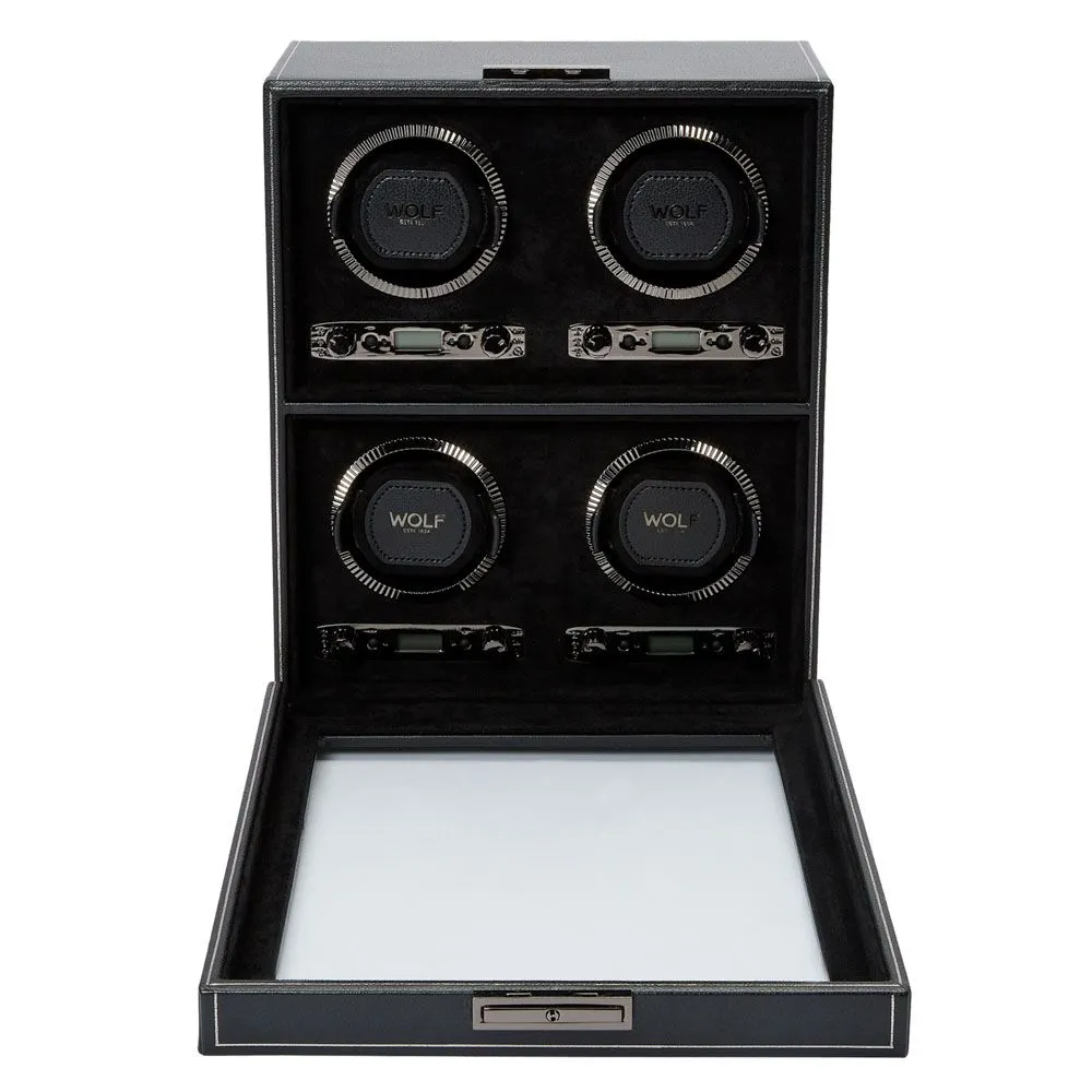 WOLF British Racing 4 Piece Quad Watch Winder - Black